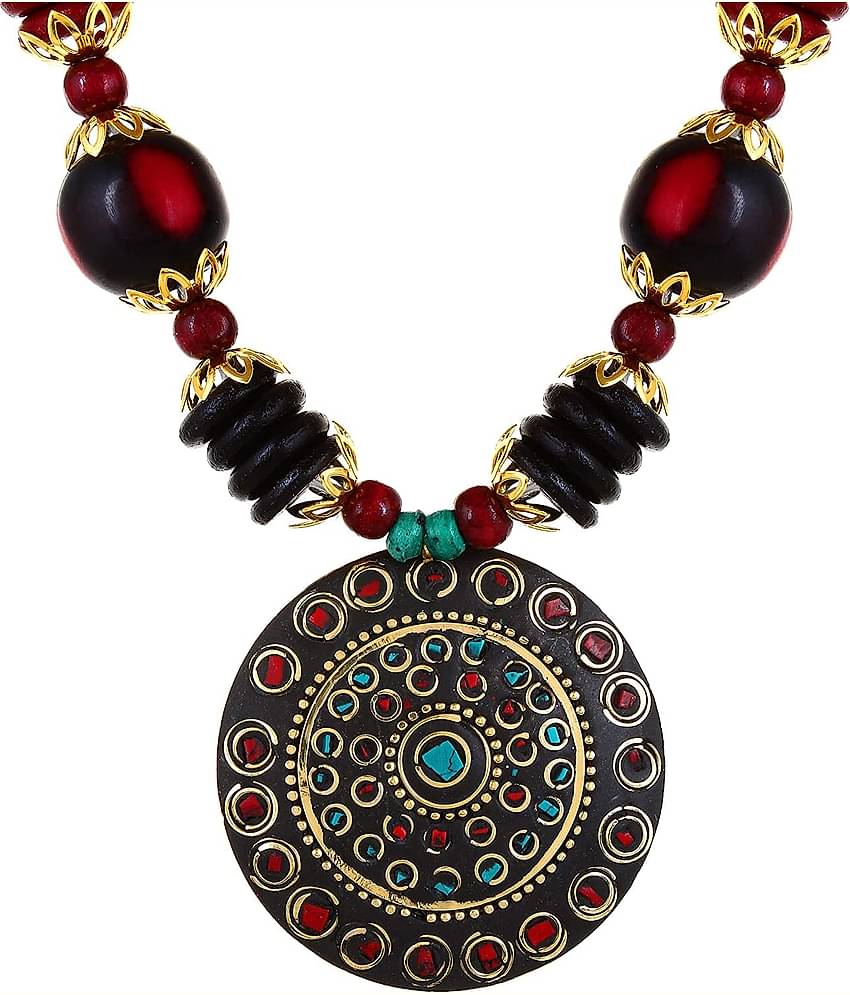 YouBella Jewellery Set for Women Tibetan Pendant Necklace with Earrings for Women & Girls (Gift) Tribal Necklace Jewellery Beads Necklace