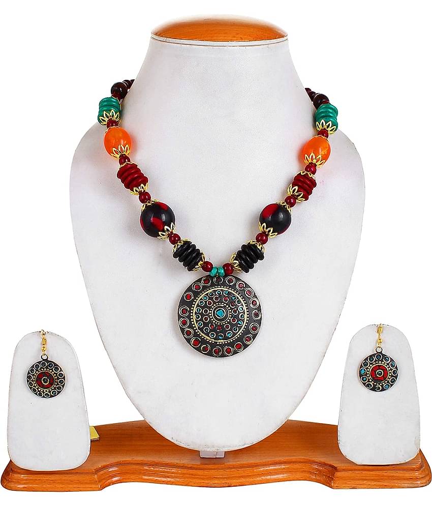 YouBella Jewellery Set for Women Tibetan Pendant Necklace with Earrings for Women & Girls (Gift) Tribal Necklace Jewellery Beads Necklace