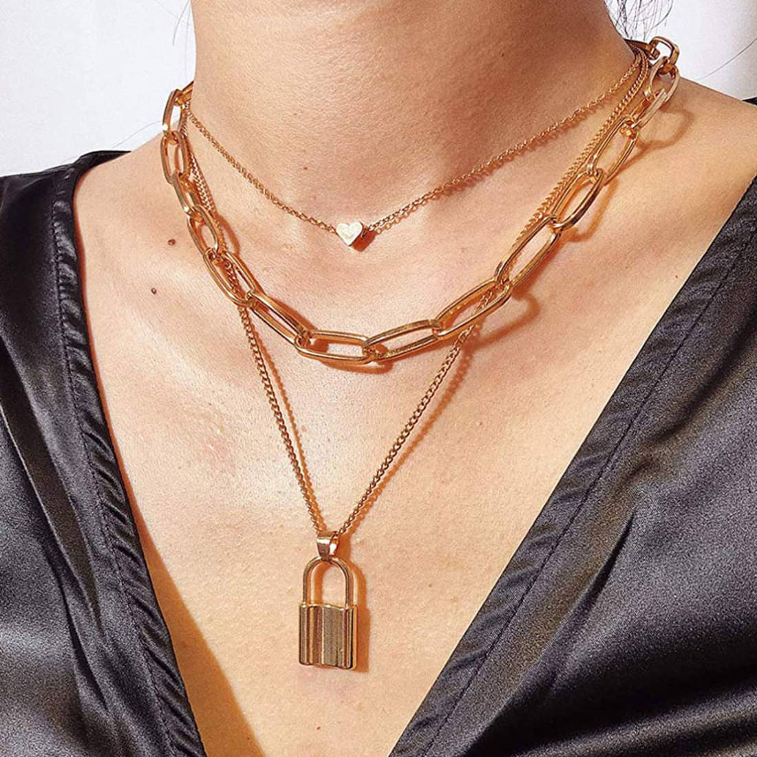     			YouBella Jewellery for women Lock Pendant Necklace for Women & Girls (Combo)