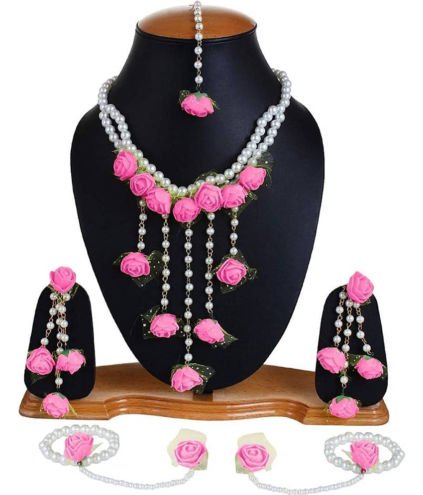 YOUBELLA Pink Alloy Necklace Set ( Pack of 1 )