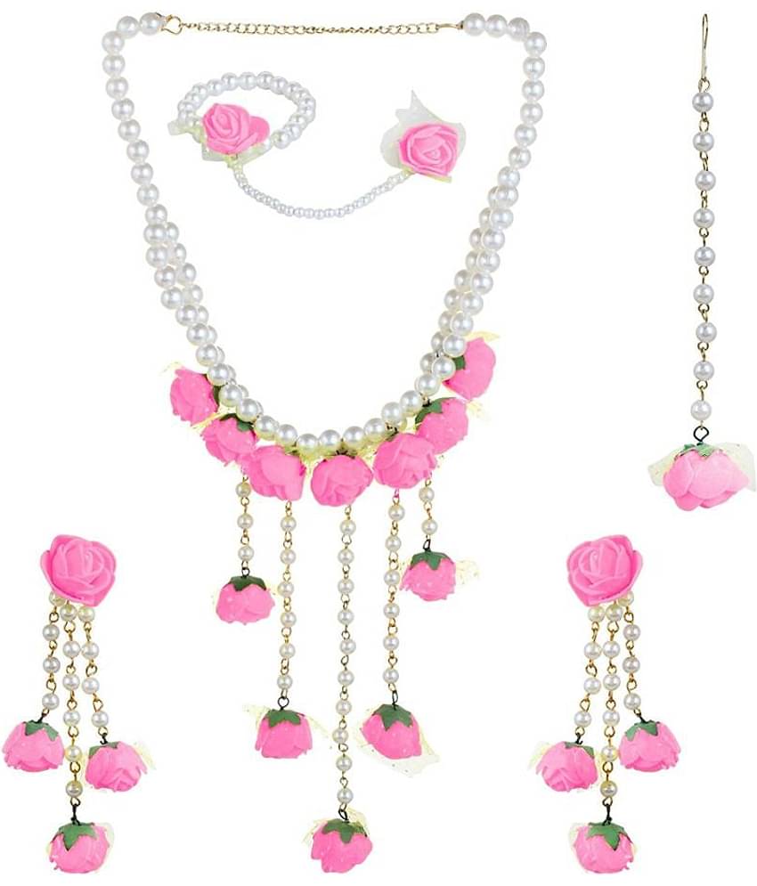 YOUBELLA Pink Alloy Necklace Set ( Pack of 1 )