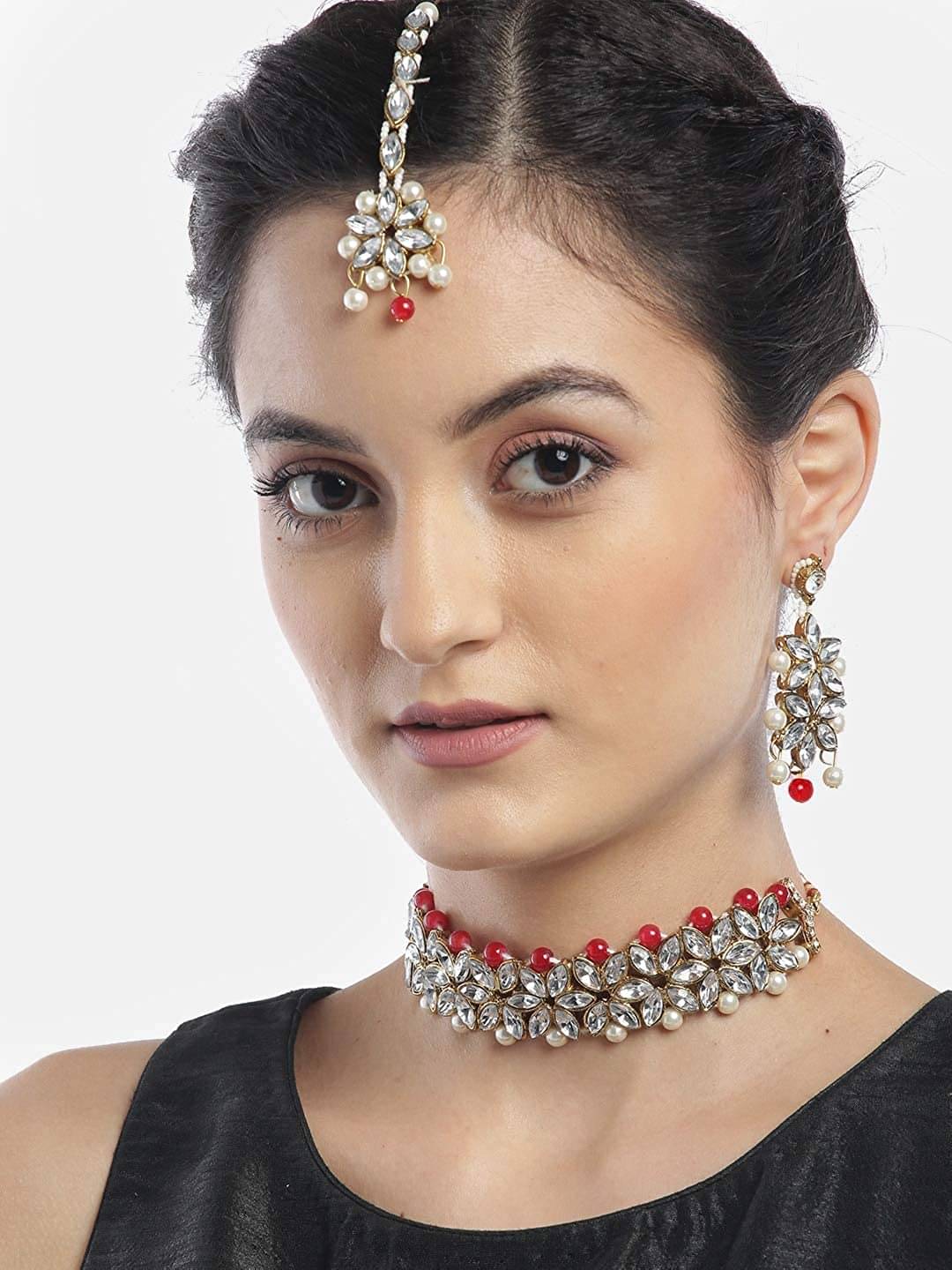     			YouBella Jewellery Sets for Women Gold Plated Wedding Bridal Necklace Jewellery Set with Earrings for Girls/Women (Red)