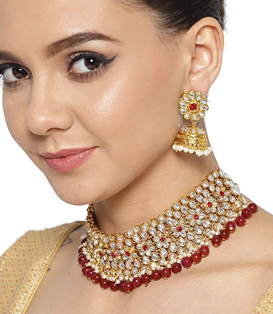     			YouBella Jewellery Sets for Women Gold Plated Kundan Wedding Bridal Necklace Jewellery Set with Earrings for Girls/Women (Red)