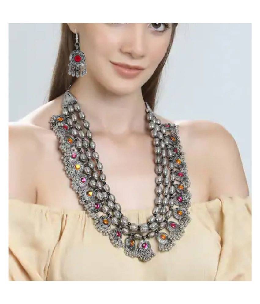     			YouBella Fashion Jewellery Antique Oxidised Silver Plated Tribal Jewellery Necklace Earring Set for Women & Girls.(Valentine Gift Special). (Multi)