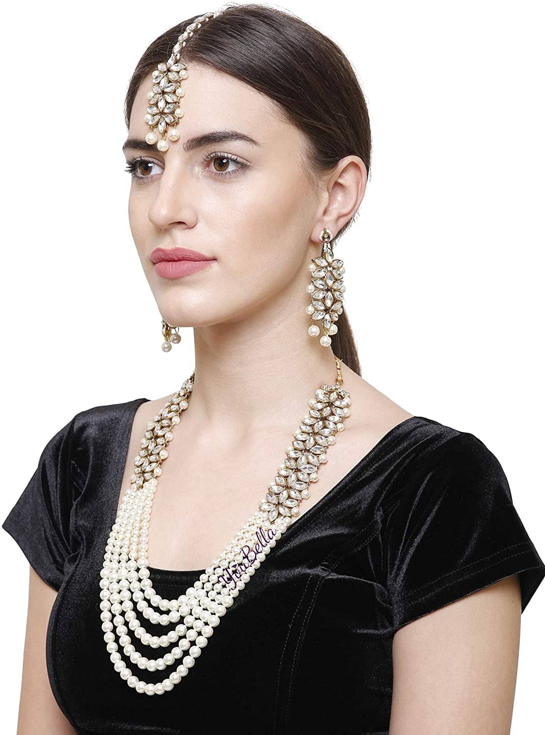 YouBella Jewellery Sets for Women Gold Plated Wedding Bridal Necklace Jewellery Set with Earrings for Girls/Women (White)