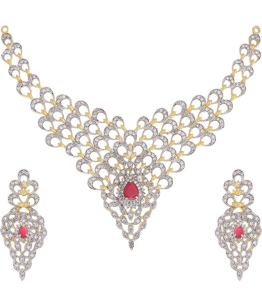 YouBella Jewellery American Diamond Gold Plated Necklace Set with Earrings for Women