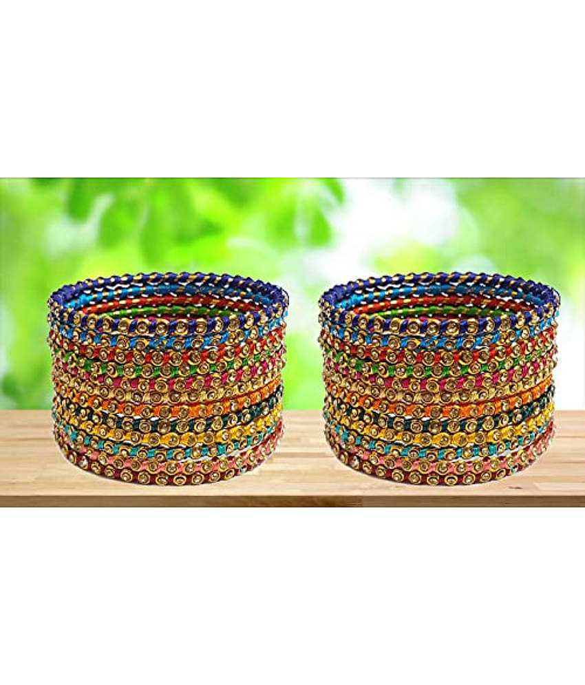 Youbella Traditional Thread Work Multi-Color Gold Plated Bracelet Bangle For Women - Set Of 24 (2.6)