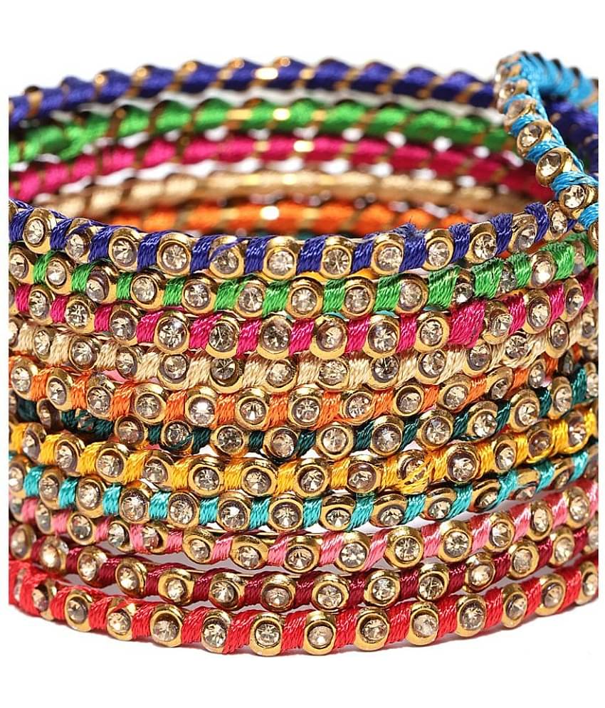 Youbella Traditional Thread Work Multi-Color Gold Plated Bracelet Bangle For Women - Set Of 24 (2.6)