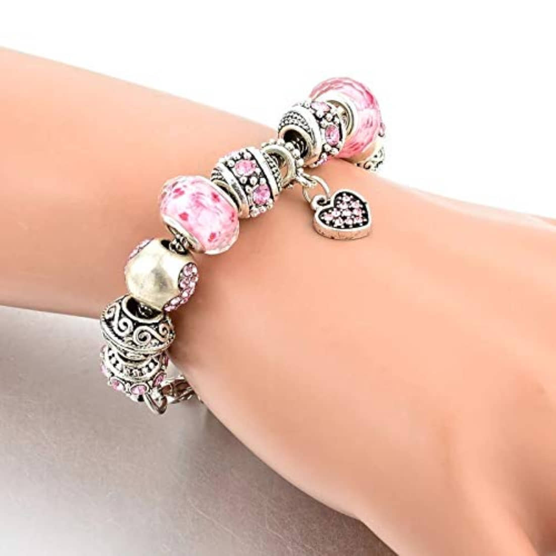 YouBella Jewellery Girls/Women's Silver Plated Stylish Latest Crystal Bracelet Bangle Jewellery (Pink) - Bangles & Bracelets | Buy online on ZillyBuy