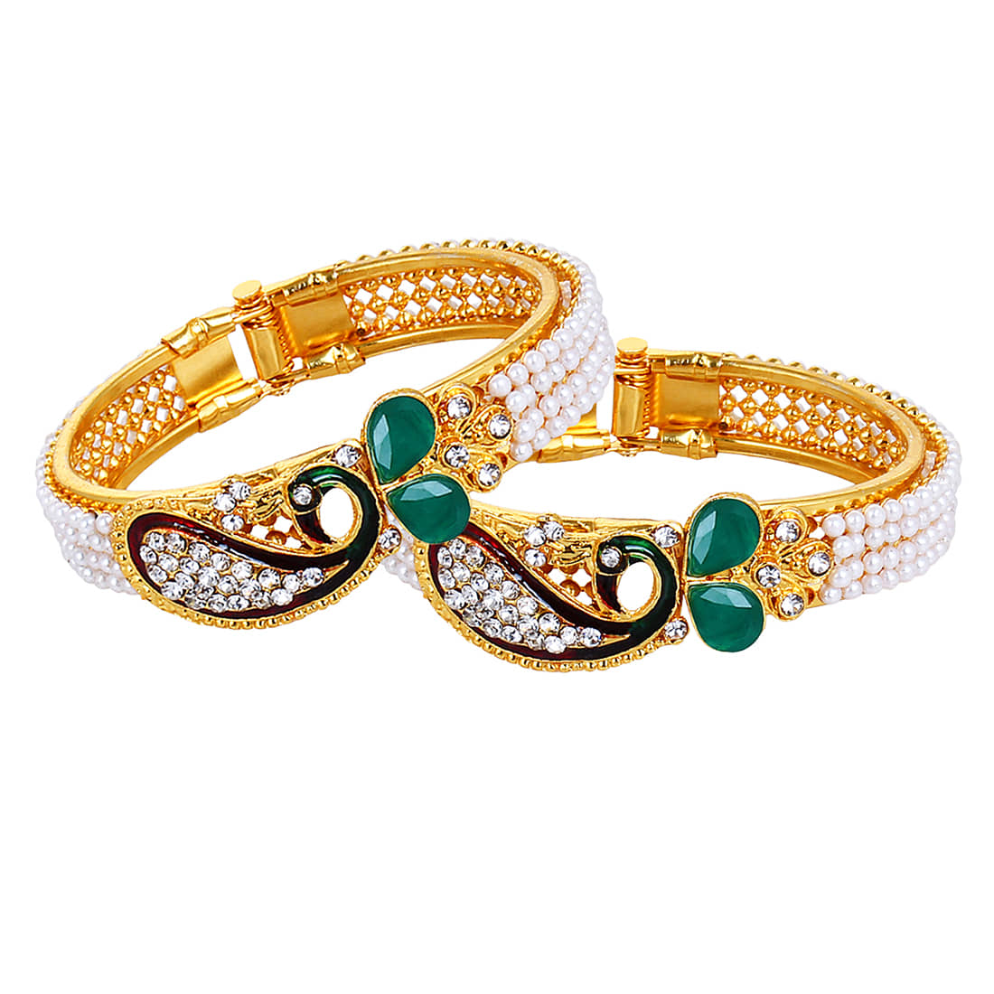 YouBella Traditional Pearl and Gold Bracelet Bangle Set for Women - Bangles & Bracelets | Buy online on ZillyBuy