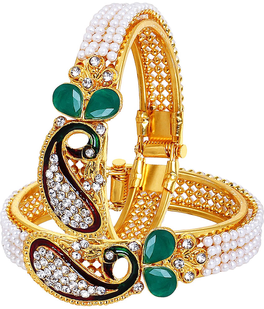 YouBella Traditional Pearl and Gold Bracelet Bangle Set for Women
