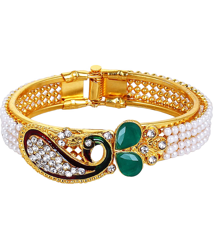 YouBella Traditional Pearl and Gold Bracelet Bangle Set for Women