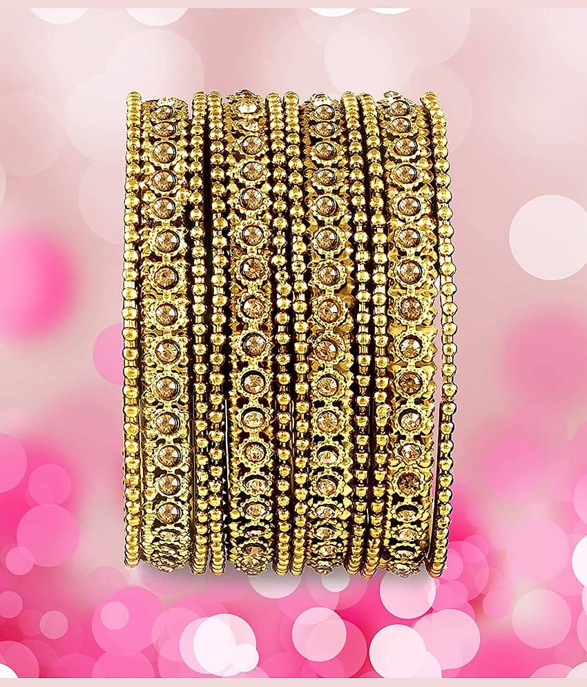 YouBella golden Brass Gold plated Traditional Original Hand Work Meena One Gram Gold Bangles for Women (2.8)