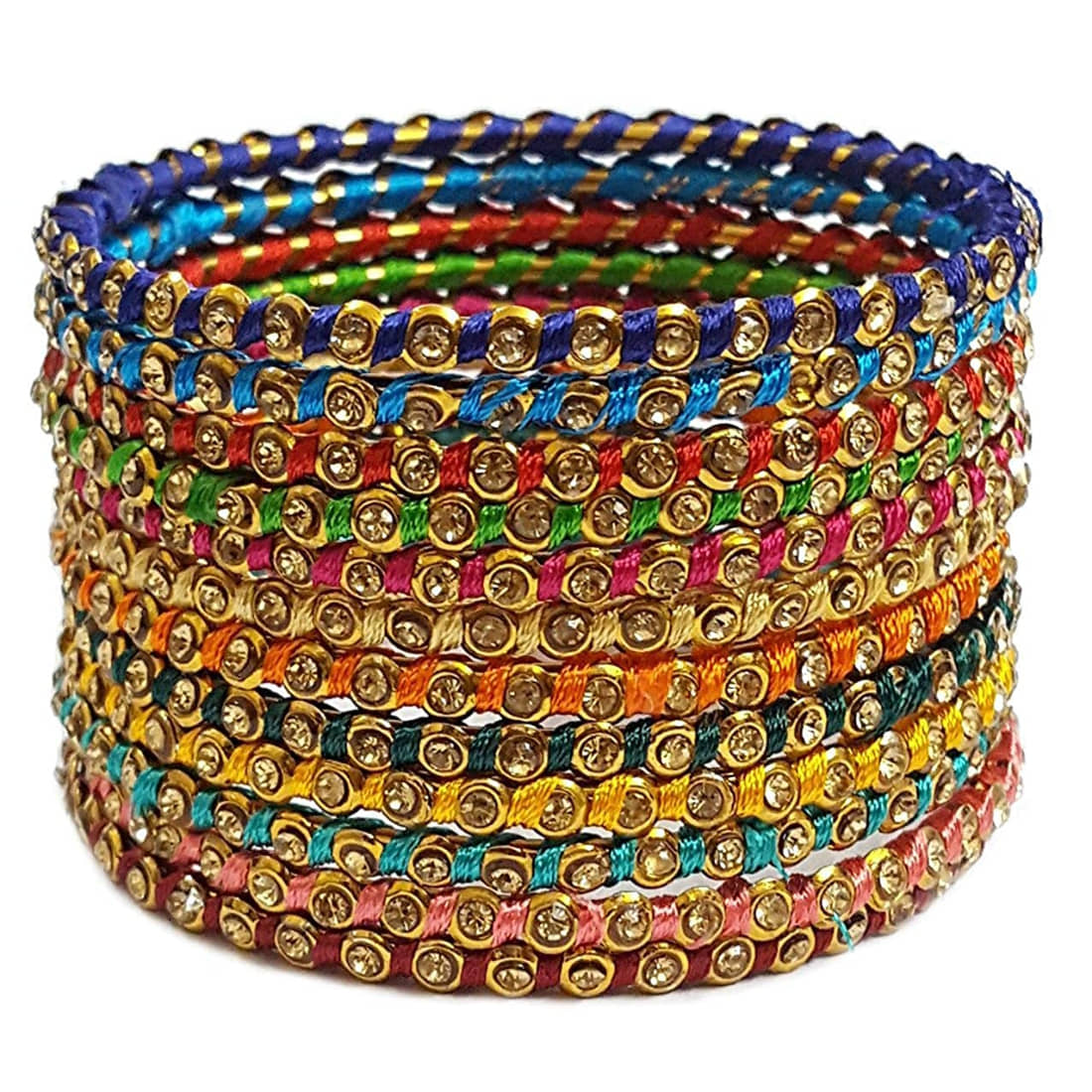 Youbella Traditional Thread Work Multi-Color Gold Plated Bracelet Bangle For Women - Set Of 24 (2.6) - Bangles & Bracelets | Buy online on ZillyBuy