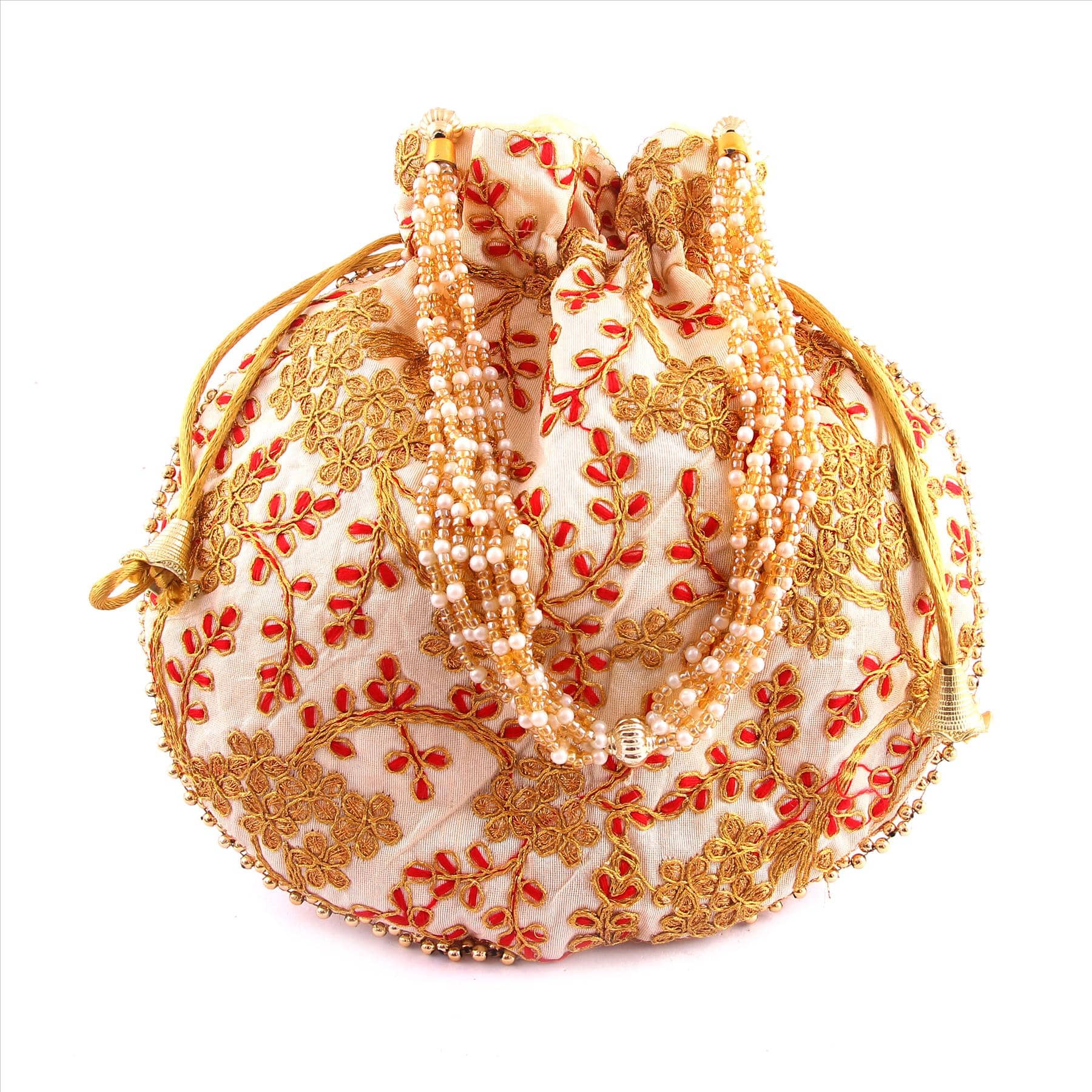 Apratim Beige Silk Potli - Handbags | Buy online on ZillyBuy