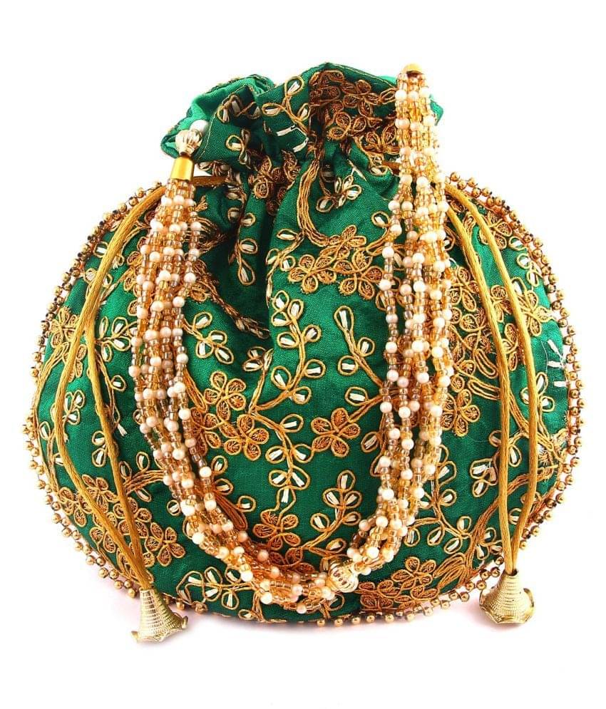     			Apratim Green Silk Potli