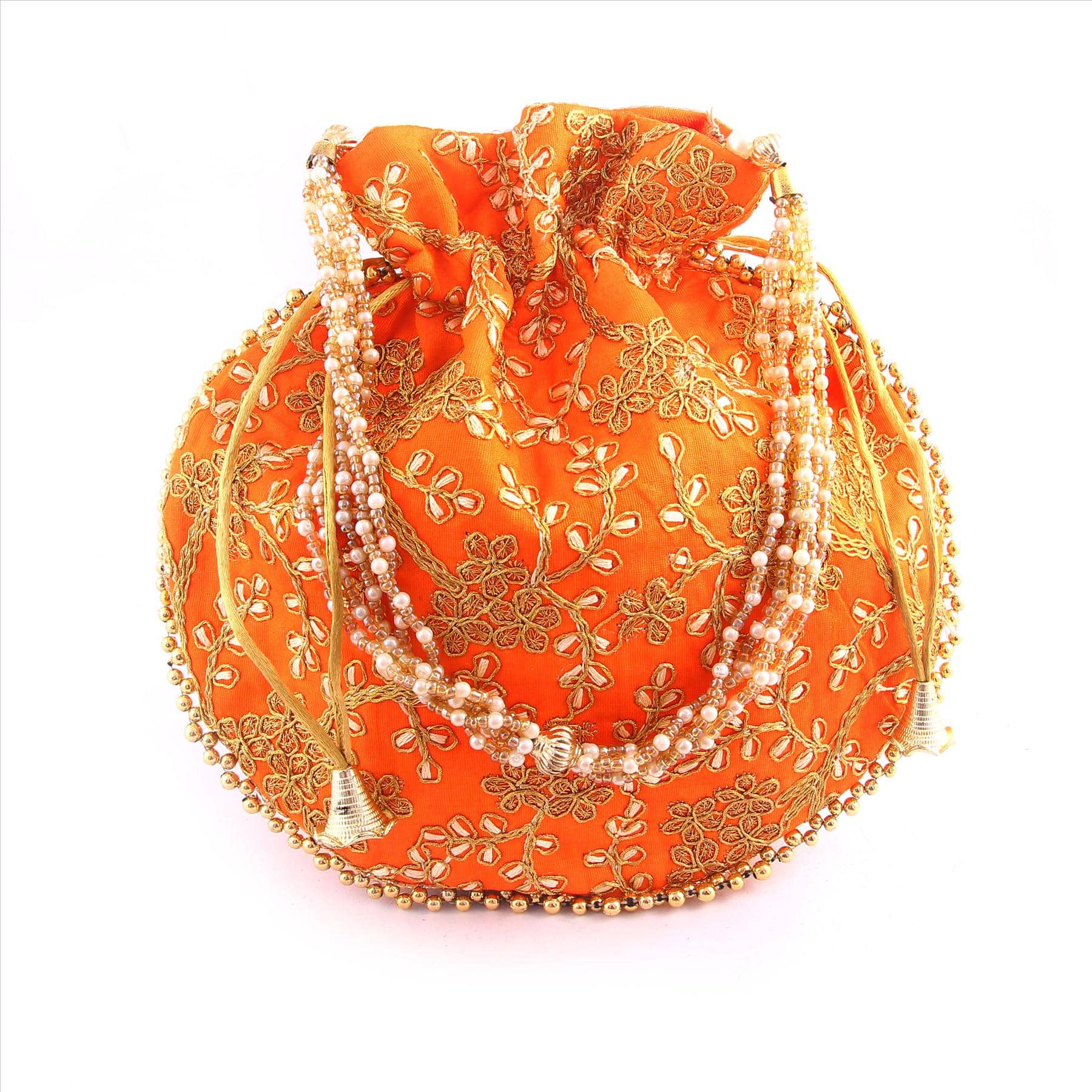 Apratim Orange Silk Potli - Handbags | Buy online on ZillyBuy