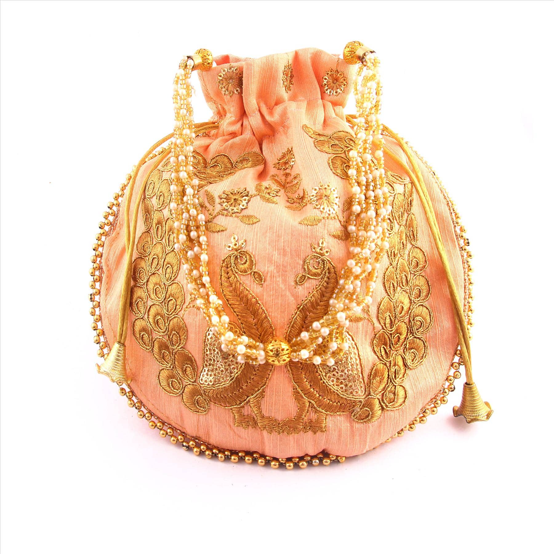 Apratim PeachPuff Silk Potli - Handbags | Buy online on ZillyBuy