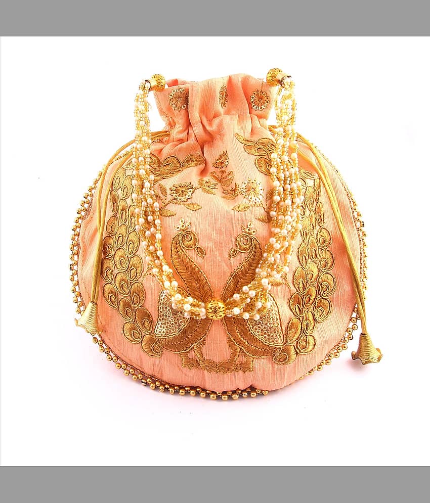 Apratim PeachPuff Silk Potli - Handbags | Buy online on ZillyBuy