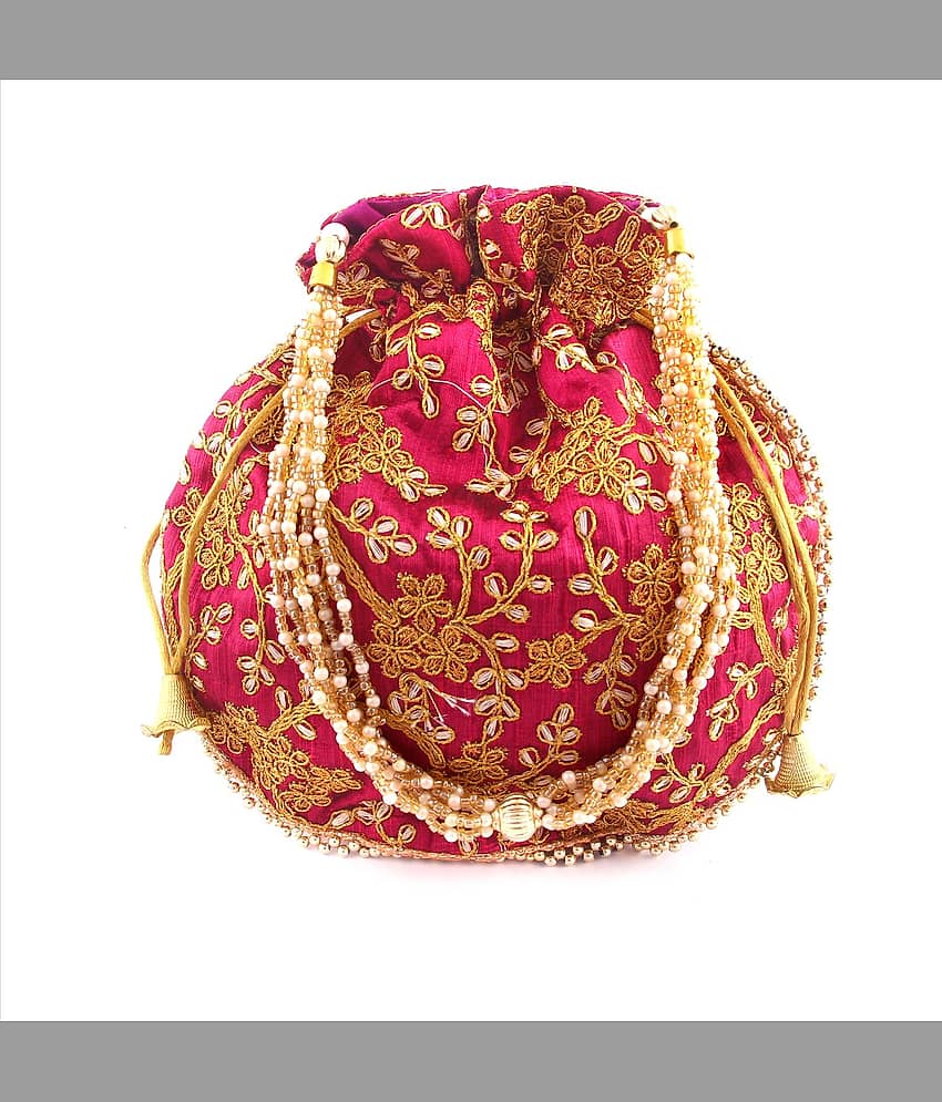 Apratim Pink Silk Potli - Handbags | Buy online on ZillyBuy