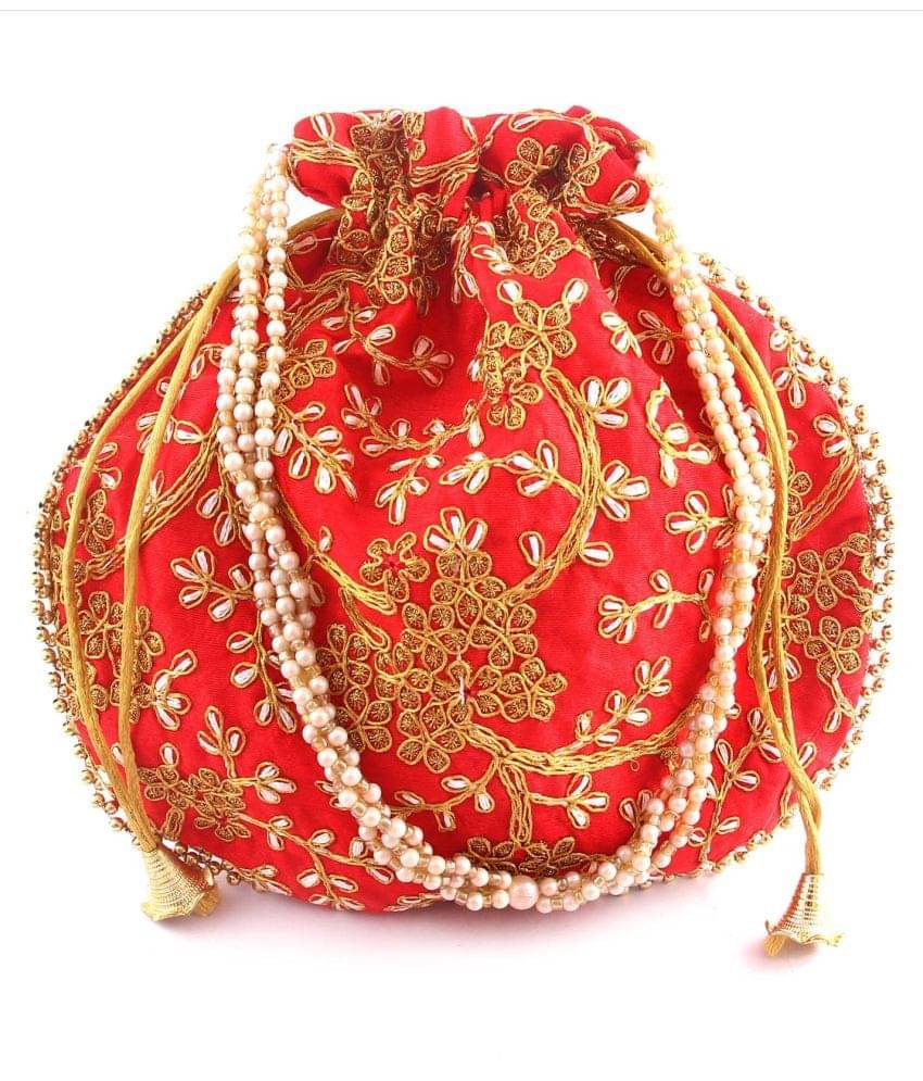     			Apratim Red Silk Potli