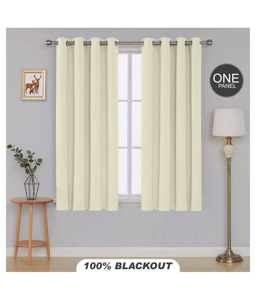     			DIVINE CASA Single Window Blackout Room Darkening Eyelet Polyester Off White Curtains ( 160 x 119 cm )