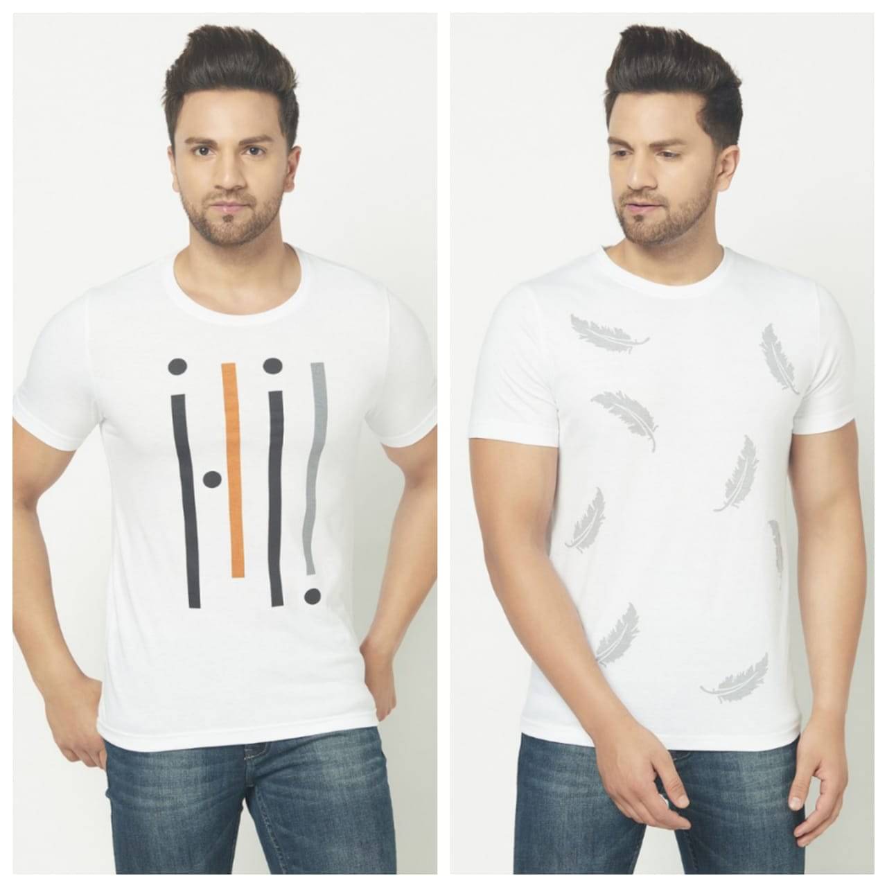 Glito Pack of 2 Cotton Regular Fit Men's T-Shirt ( White ) Glito Pack of 2 Cotton Regular Fit Men's T-Shirt ( White )