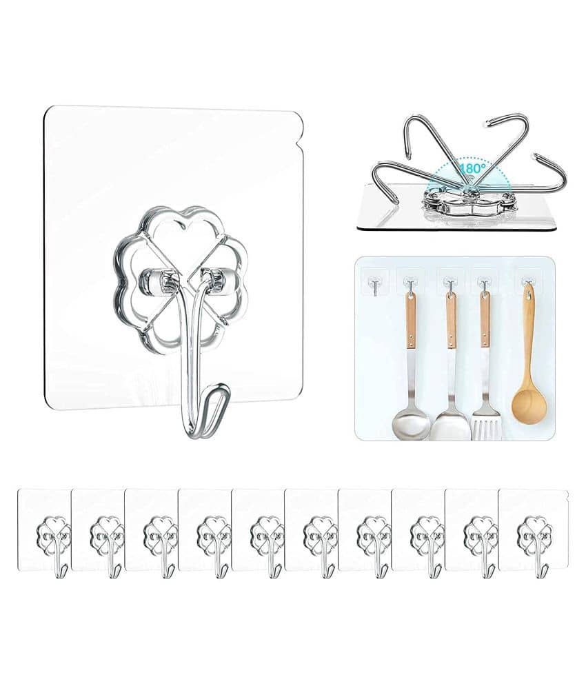 set of 10 Self Adhesive Wall Hanging Hooks Pack of 10, Water Proof 10 Kg Capacity Strong Adhesive Wall Hooks Hanger for Home Kitchen Bathroom, Key Hanger Sticker,Hook Hanger Sticker, Adhesive Stickers ABS Plastic Steel Hook Hanger.