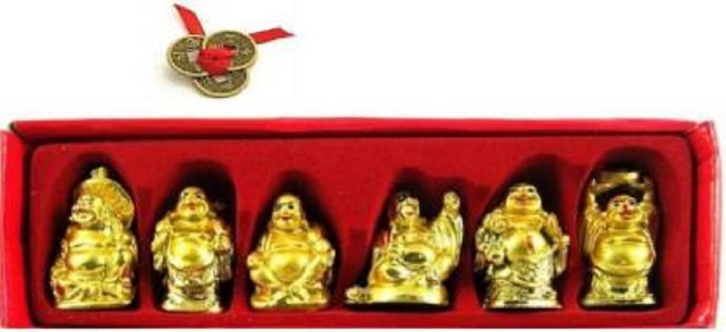 PAYSTORE Polyresin Feng Shui Set of 6 Laughing Buddha Statue For Wealth And Success,(2X1X1 Inch, Gold) PAYSTORE Polyresin Feng Shui Set of 6 Laughing Buddha Statue For Wealth And Success,(2X1X1 Inch, Gold)