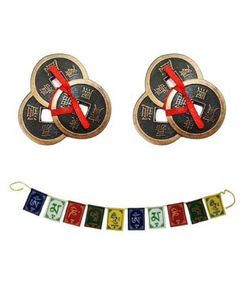 PAYSTORE Combo Of 2 Feng Shui Three Lucky Chinese 2" Coins with Red Ribbon for Money, Wealth & Tibetan Buddhist Om Mani Padme Hum Positive Vibes Prayer Flags for Car/Motorbike -3 Feet Multicolor Decorative Showpiece - 5.5 cm PAYSTORE Combo Of 2 Feng Shui Three Lucky Chinese 2" Coins with Red Ribbon for Money, Wealth & Tibetan Buddhist Om Mani Padme Hum Positive Vibes Prayer Flags for Car/Motorbike -3 Feet Multicolor Decorative Showpiece - 5.5 cm
