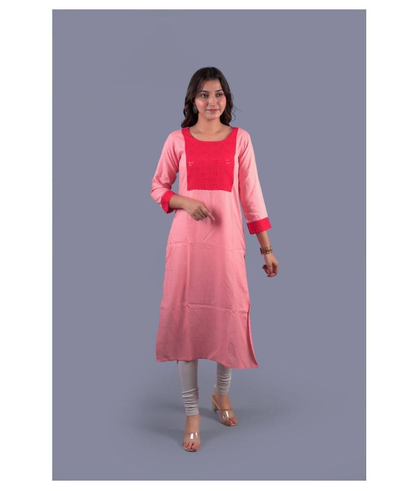     			PIOUS LIBAS Pink Rayon Straight Kurti - Single