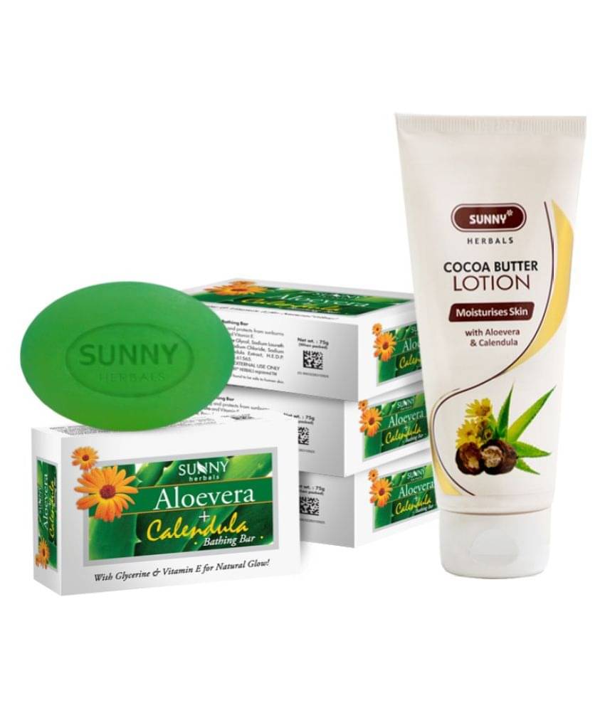     			SUNNY HERBALS Cocoa Butter Lotion 100ml and Aloevera & Calendula Soap(75g*4)300g