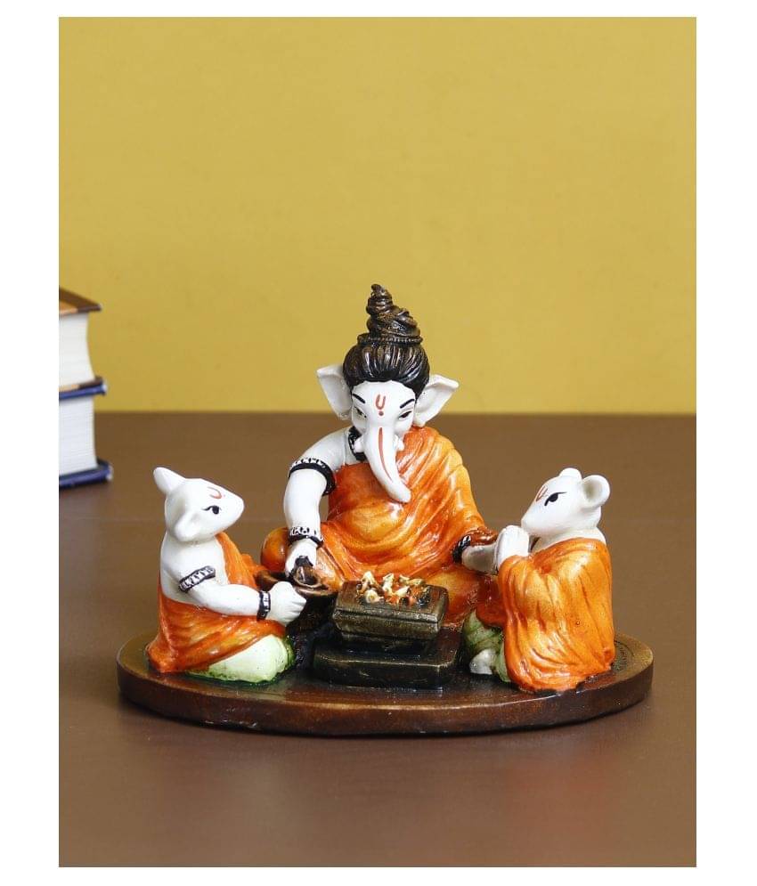 eCraftIndia Orange & Brown Handcrafted Lord Ganesha Doing Havan With 2 Mushaks Figurine Showpiece eCraftIndia Orange & Brown Handcrafted Lord Ganesha Doing Havan With 2 Mushaks Figurine Showpiece
