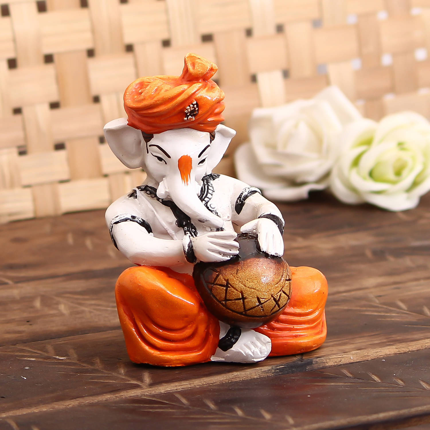eCraftIndia Orange & White Lord Ganesha Playing Tabla Decorative Showpiece eCraftIndia Orange & White Lord Ganesha Playing Tabla Decorative Showpiece