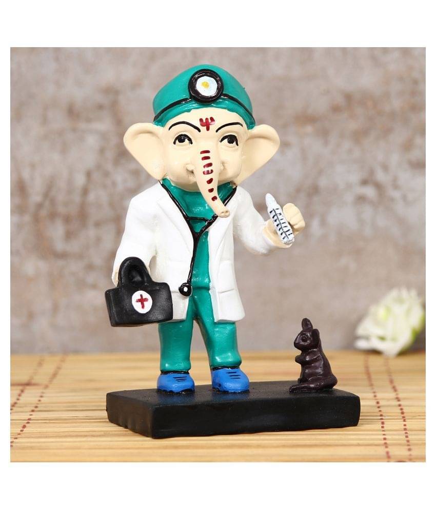     			eCraftIndia White & Green Lord Ganesha Idol In Doctor Avatar Showpiece