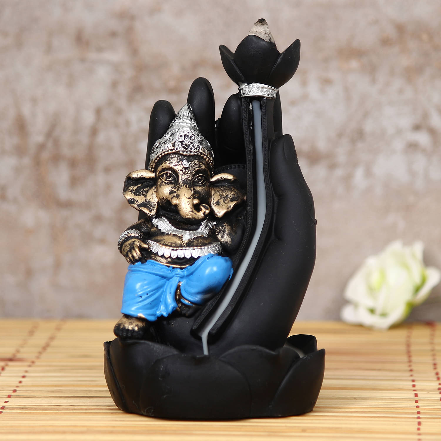 eCraftIndia Black & Blue Lord Ganesha Idol with Smoke Backflow Cone Incense Holder eCraftIndia Black & Blue Lord Ganesha Idol with Smoke Backflow Cone Incense Holder