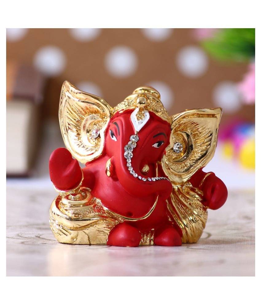     			eCraftIndia Gold Toned & Red Kaan Ganesha Decorative Showpiece