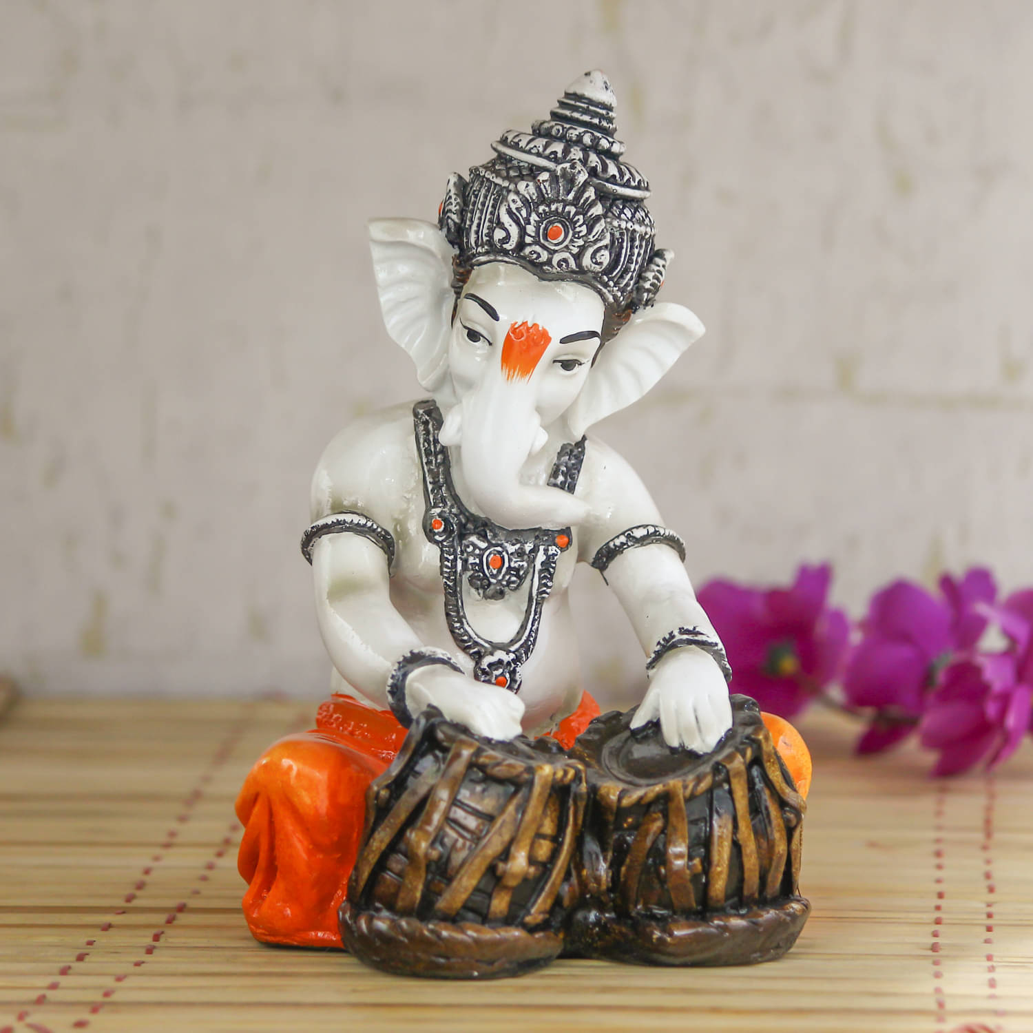 eCraftIndia Off-White & Orange Handcrafted Lord Ganesha Playing Tabla Idol Showpiece eCraftIndia Off-White & Orange Handcrafted Lord Ganesha Playing Tabla Idol Showpiece