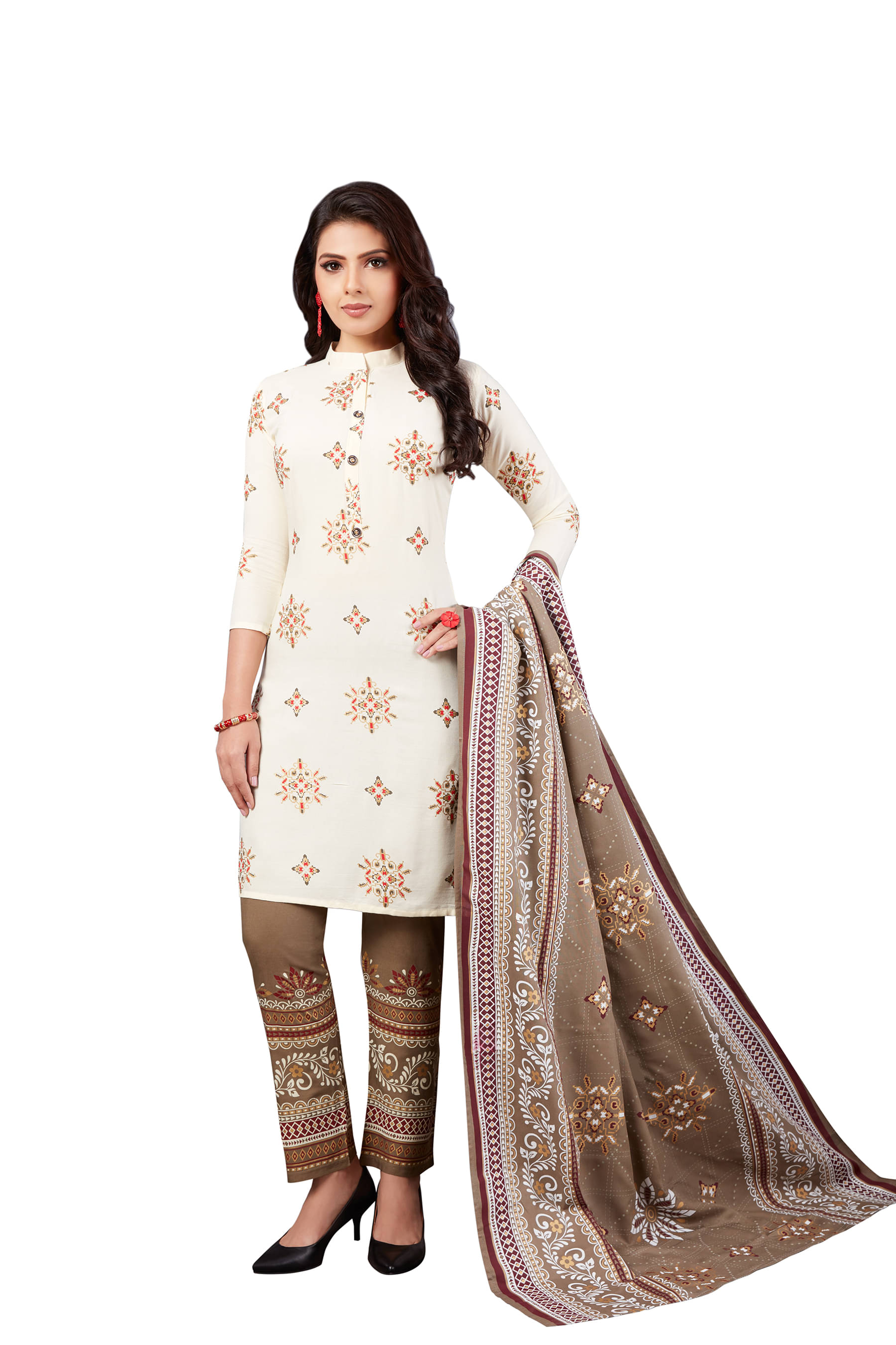     			shree jeenmata collection - Off White Straight Rayon Women's Stitched Salwar Suit ( Pack of 1 )
