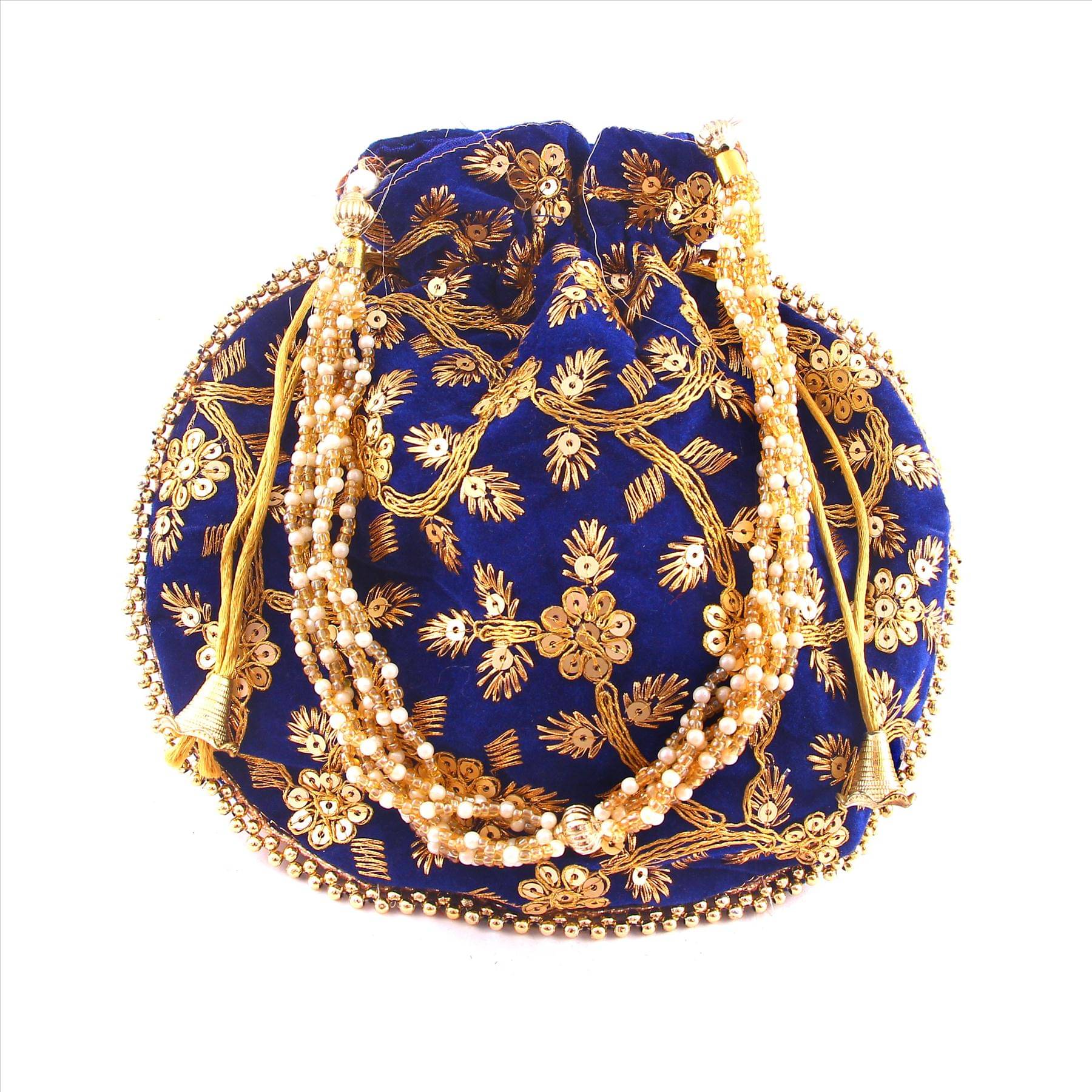     			Apratim Blue Silk Potli