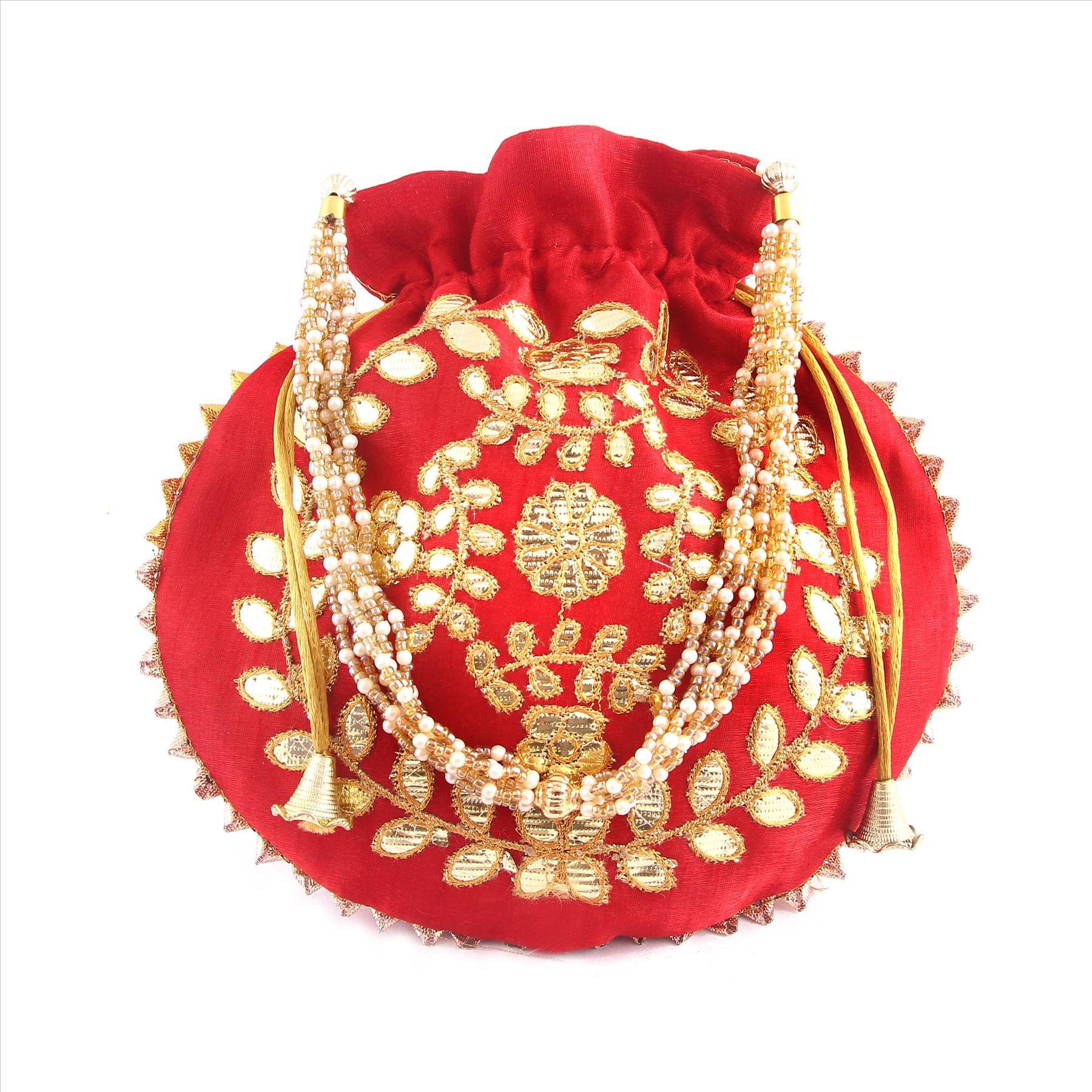     			Apratim Red Silk Potli
