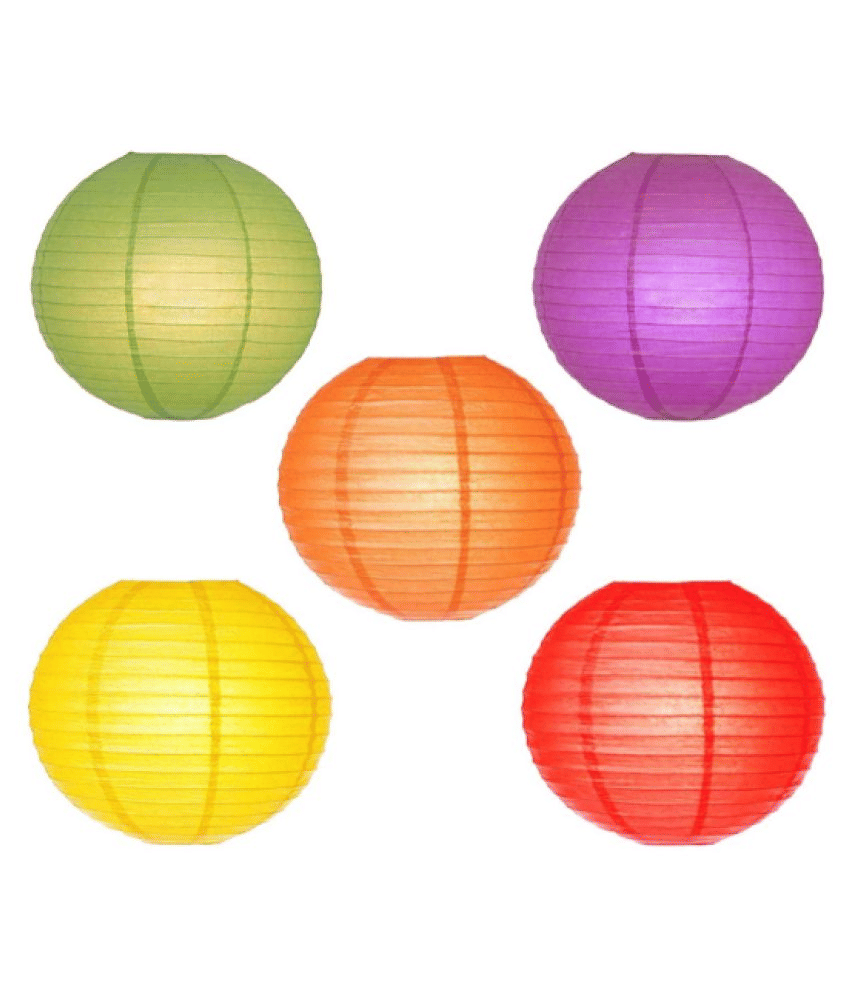     			Blooms Mall  Hanging Lantern Rice Paper Ball Lamp Shade (Pack of 5)