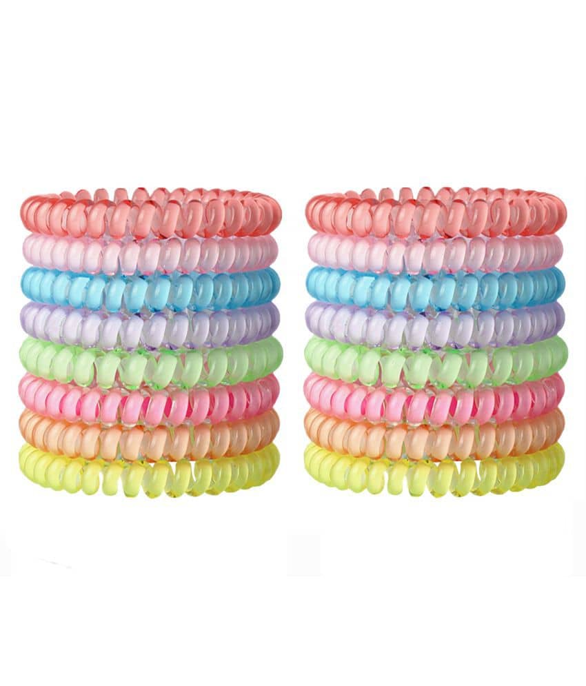 FOK 16 Pcs Spiral Transparent Elastic Hair Tie Rubber Bands For Girls and Women - Random Color - Jewellery Sets | Buy online on ZillyBuy