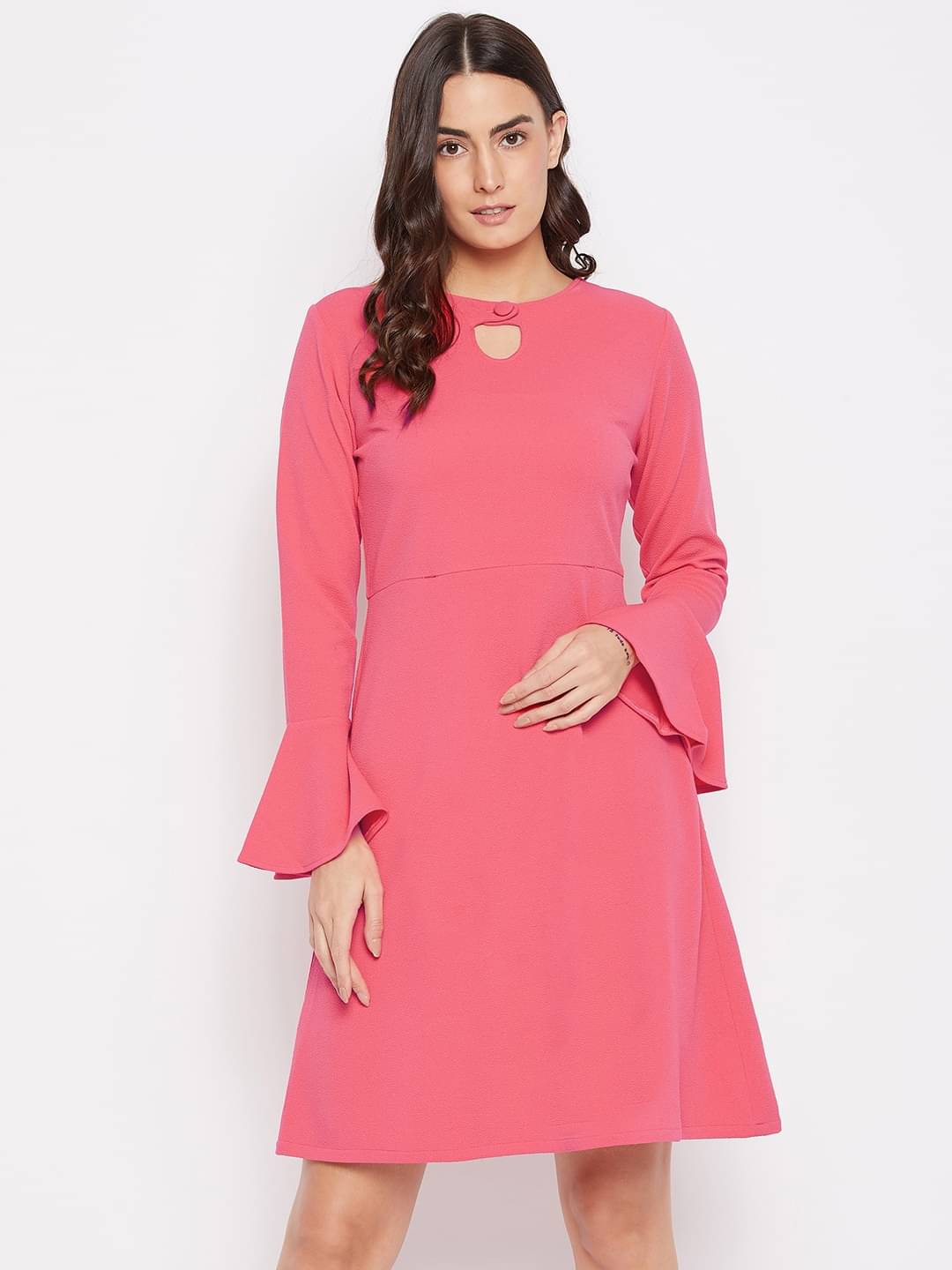 Purys Women Polyester Fit & Flare Dress ( Pink ) Purys Women Polyester Fit & Flare Dress ( Pink )