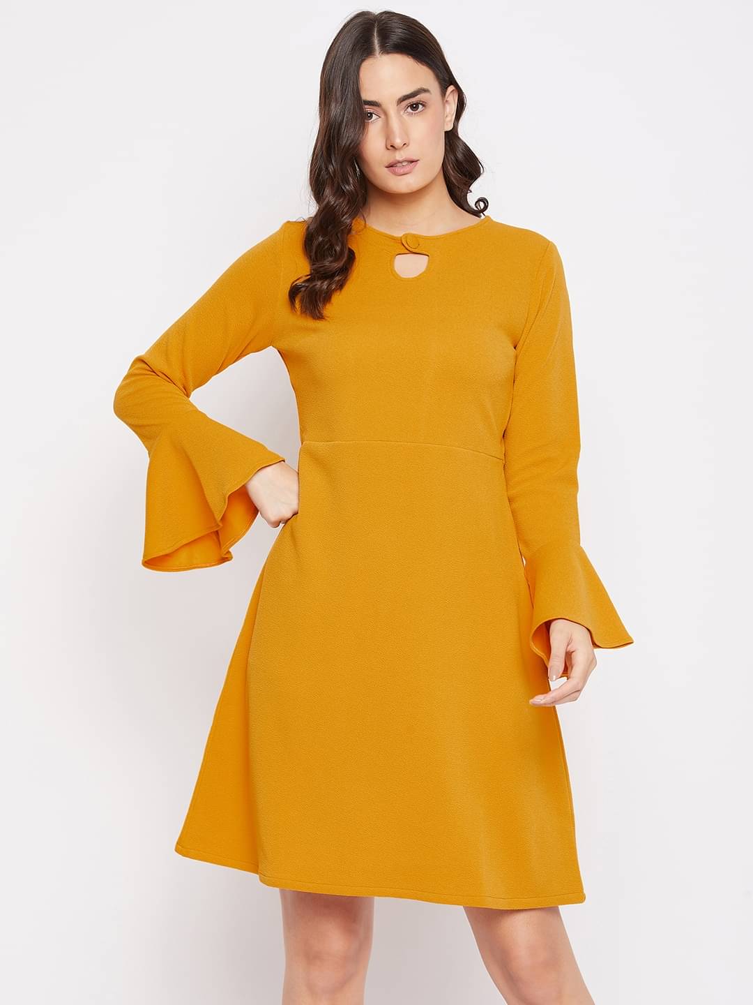     			Purys Women Polyester Fit & Flare Dress ( Yellow )