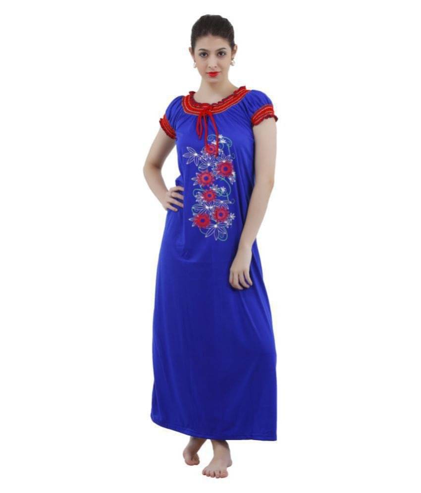 Reposey Viscose Nighty & Night Gowns - Blue Single Reposey Viscose Nighty & Night Gowns - Blue Single