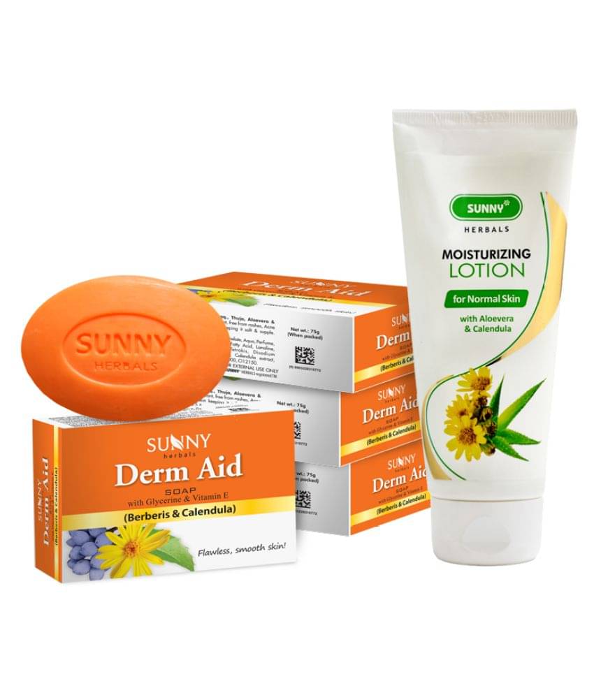     			SUNNY HERBALS Aloevera & Calendula Lotion 100ml and Derm Aid Soap (75g*4)300 g