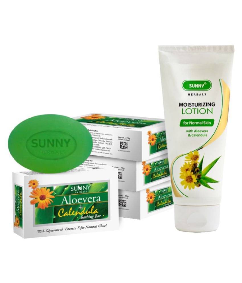     			SUNNY HERBALS Aloevera & Calendula Lotion 100ml and Bathing Bar Soap (75g*4)300 g