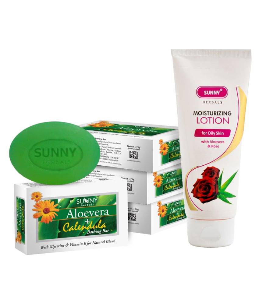 SUNNY HERBALS Aloevera & Rose Lotion 100ml, Aloevera & Calendula Soap(75g*4)300g SUNNY HERBALS Aloevera & Rose Lotion 100ml, Aloevera & Calendula Soap(75g*4)300g