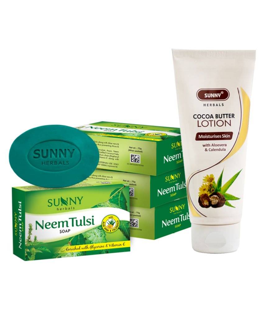     			SUNNY HERBALS Cocoa Butter Body Lotion 100ml and Neem Tulsi Soap (75g*4)300 g